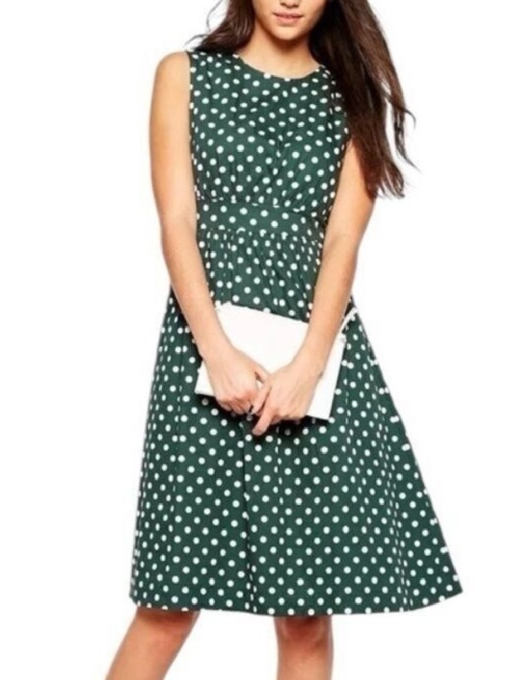 Emily and Fin Lucy S Green Polka Dot Modcloth Fit and Flare Dress Pockets Sz 10